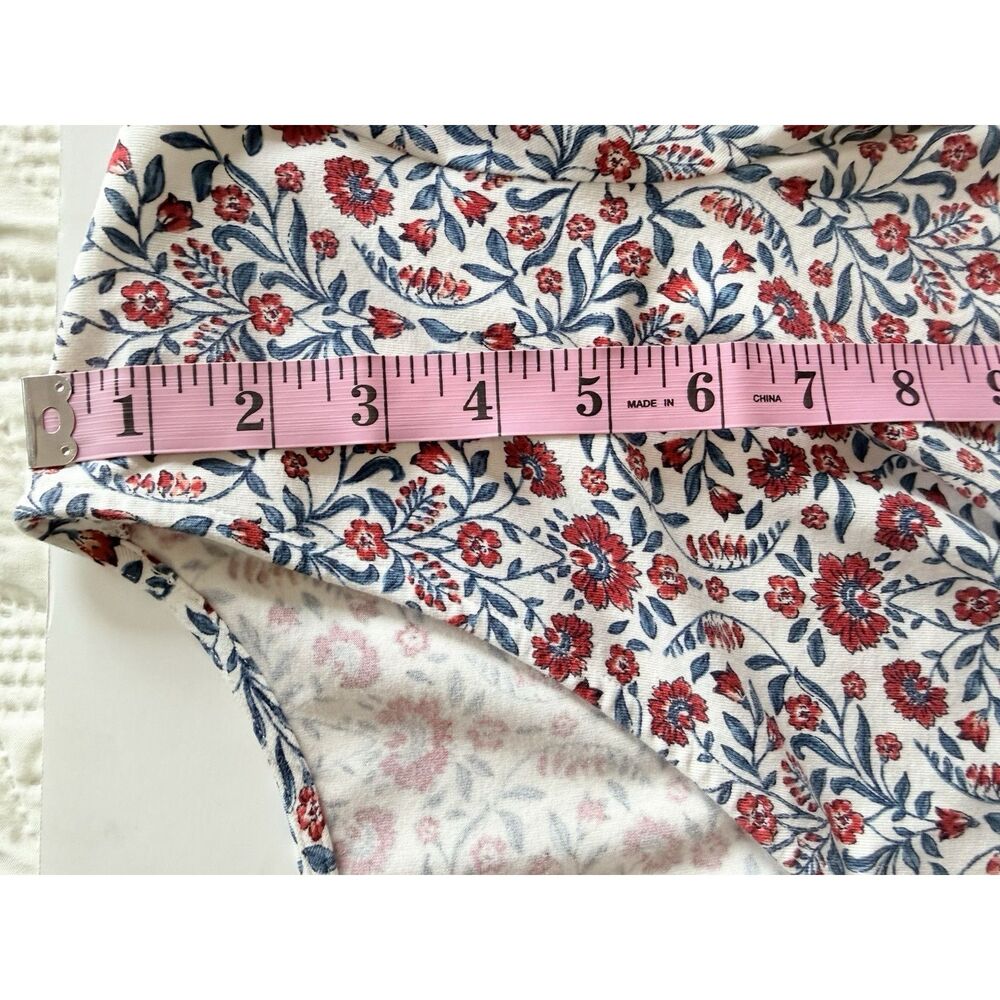 Lands End Floral Knit Dress V Neck Fit Flare Midi Cottage Stretch Red Navy Large - Picture 13 of 16
